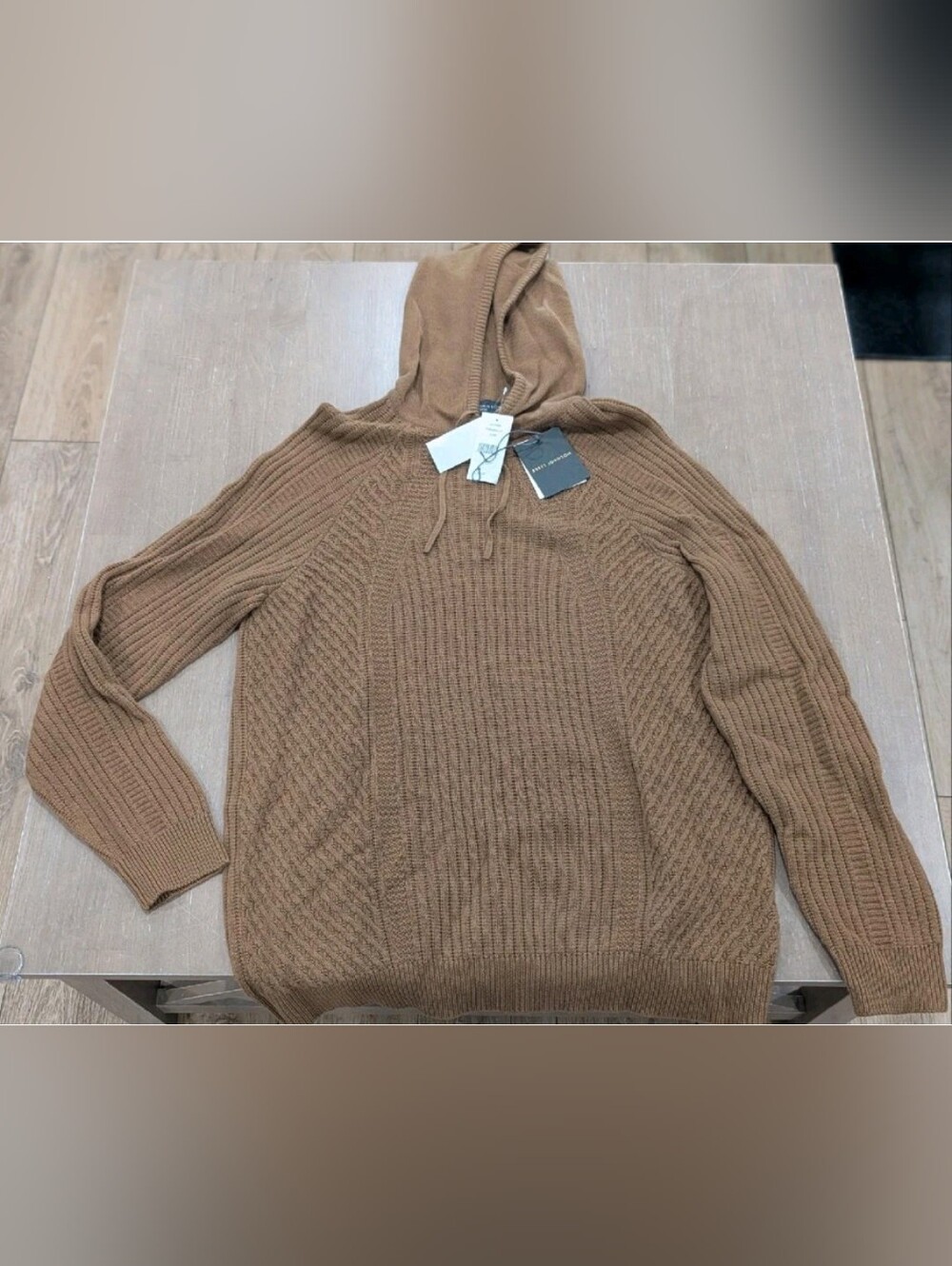 $1530 Mens Brett Johnson Cashmere Hooded Sweater Carmel 52 US XL